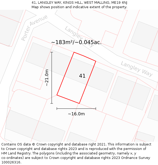 41, LANGLEY WAY, KINGS HILL, WEST MALLING, ME19 4NJ: Plot and title map