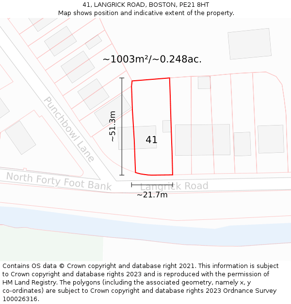 41, LANGRICK ROAD, BOSTON, PE21 8HT: Plot and title map