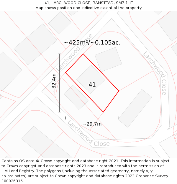 41, LARCHWOOD CLOSE, BANSTEAD, SM7 1HE: Plot and title map