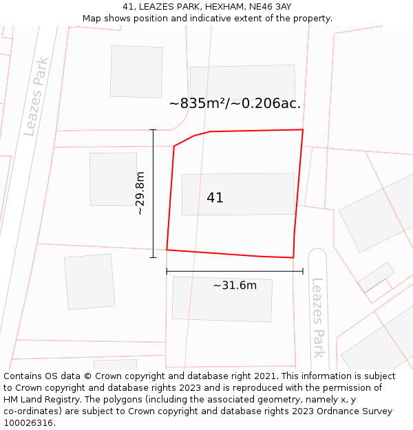 41, LEAZES PARK, HEXHAM, NE46 3AY: Plot and title map