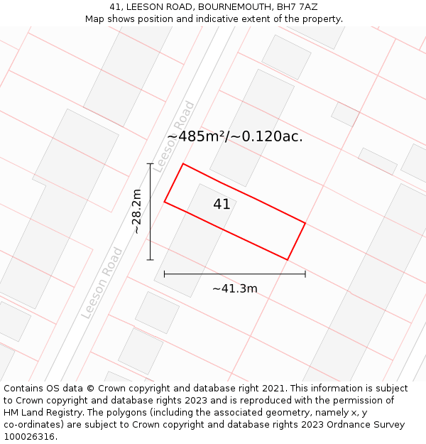 41, LEESON ROAD, BOURNEMOUTH, BH7 7AZ: Plot and title map