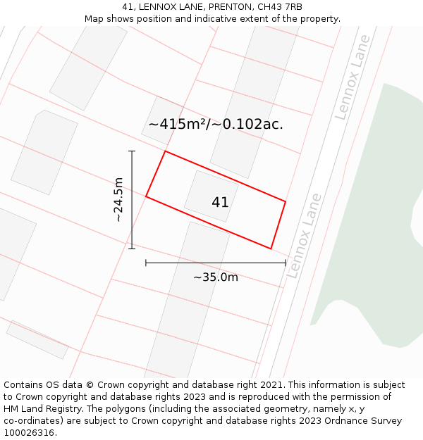 41, LENNOX LANE, PRENTON, CH43 7RB: Plot and title map