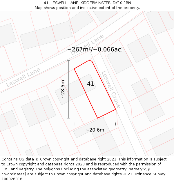 41, LESWELL LANE, KIDDERMINSTER, DY10 1RN: Plot and title map