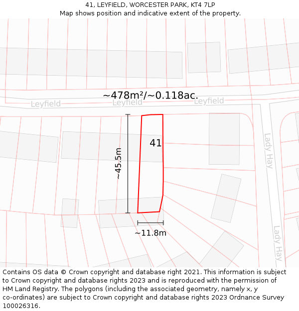 41, LEYFIELD, WORCESTER PARK, KT4 7LP: Plot and title map