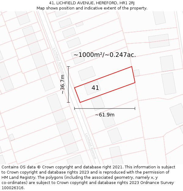 41, LICHFIELD AVENUE, HEREFORD, HR1 2RJ: Plot and title map