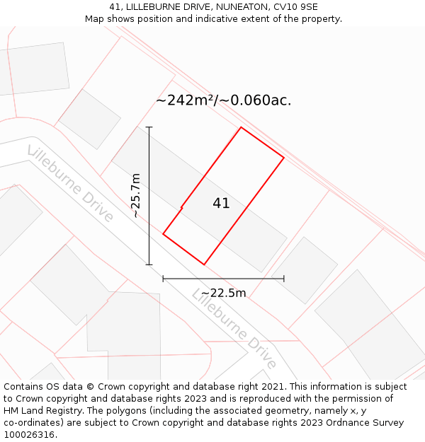 41, LILLEBURNE DRIVE, NUNEATON, CV10 9SE: Plot and title map