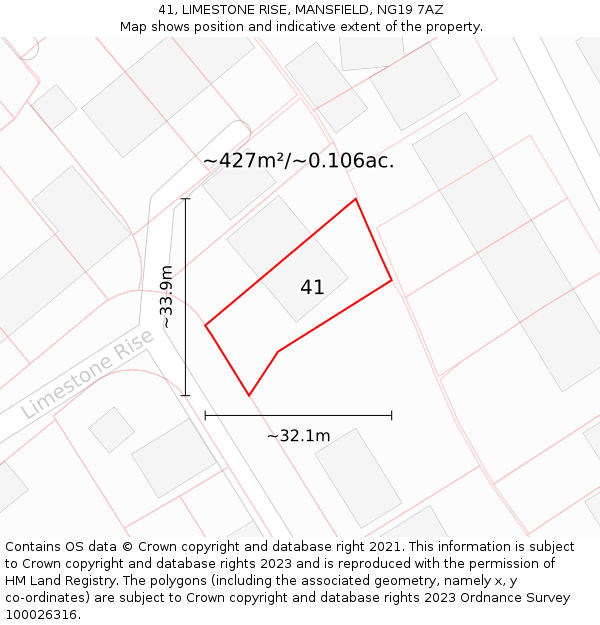 41, LIMESTONE RISE, MANSFIELD, NG19 7AZ: Plot and title map