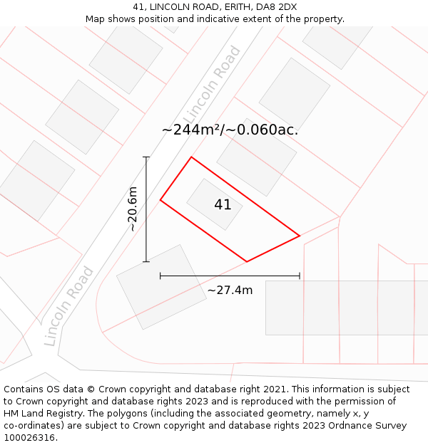 41, LINCOLN ROAD, ERITH, DA8 2DX: Plot and title map