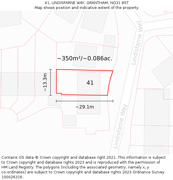 41, LINDISFARNE WAY, GRANTHAM, NG31 8ST: Plot and title map