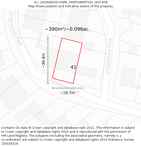 41, LINGSWOOD PARK, NORTHAMPTON, NN3 8TB: Plot and title map