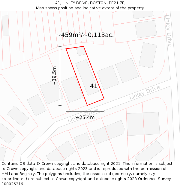 41, LINLEY DRIVE, BOSTON, PE21 7EJ: Plot and title map