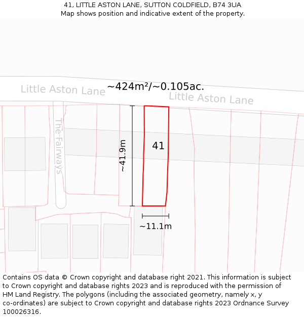 41, LITTLE ASTON LANE, SUTTON COLDFIELD, B74 3UA: Plot and title map