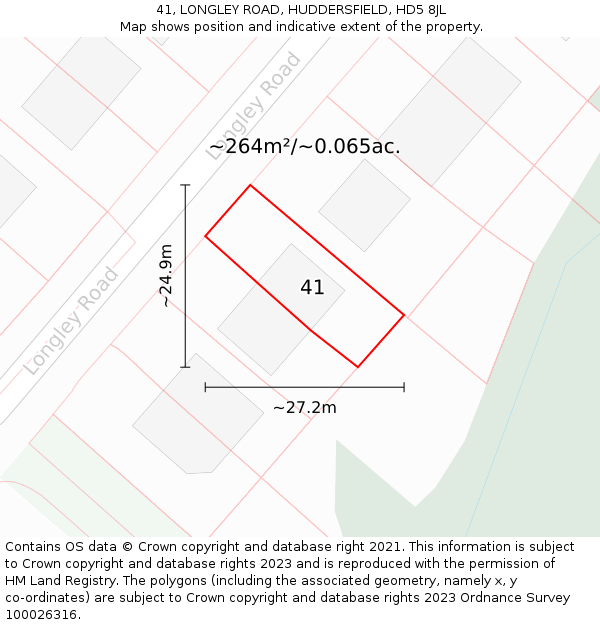 41, LONGLEY ROAD, HUDDERSFIELD, HD5 8JL: Plot and title map