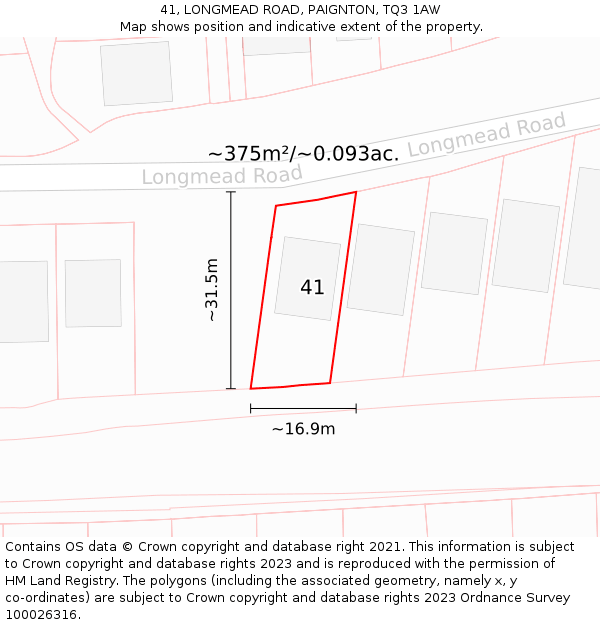 41, LONGMEAD ROAD, PAIGNTON, TQ3 1AW: Plot and title map
