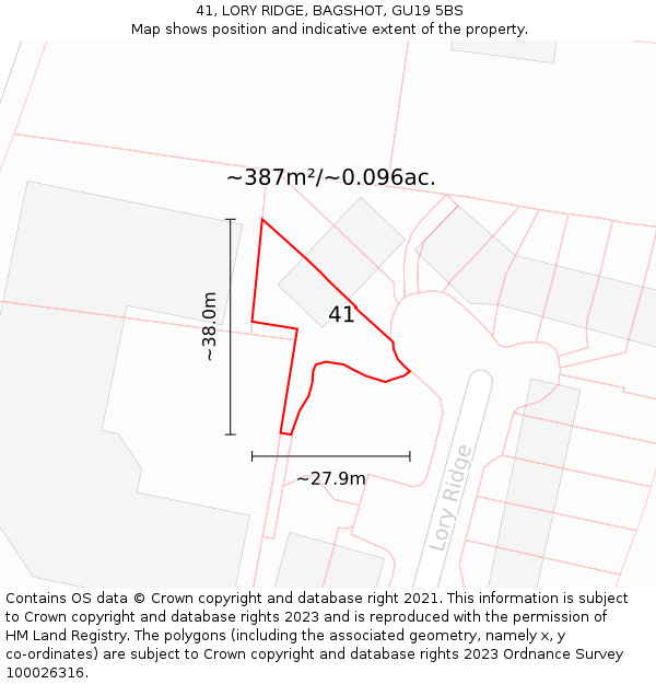 41, LORY RIDGE, BAGSHOT, GU19 5BS: Plot and title map