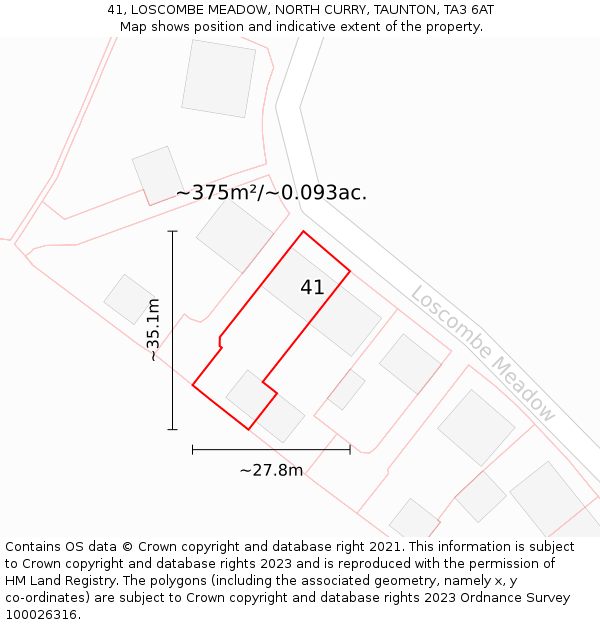 41, LOSCOMBE MEADOW, NORTH CURRY, TAUNTON, TA3 6AT: Plot and title map