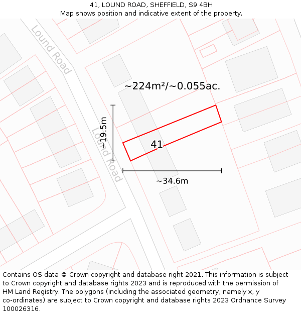41, LOUND ROAD, SHEFFIELD, S9 4BH: Plot and title map