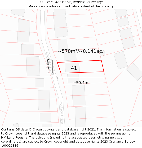 41, LOVELACE DRIVE, WOKING, GU22 8QY: Plot and title map