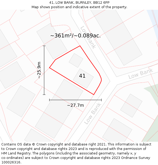 41, LOW BANK, BURNLEY, BB12 6PP: Plot and title map