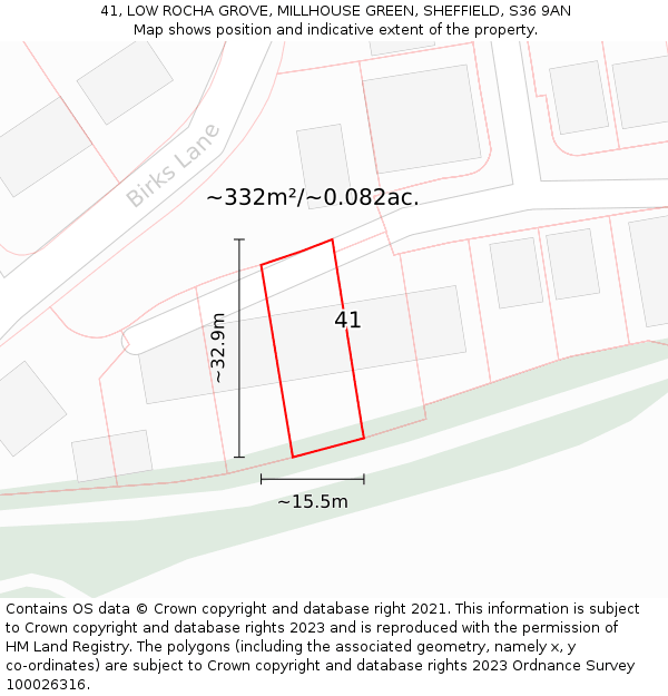 41, LOW ROCHA GROVE, MILLHOUSE GREEN, SHEFFIELD, S36 9AN: Plot and title map