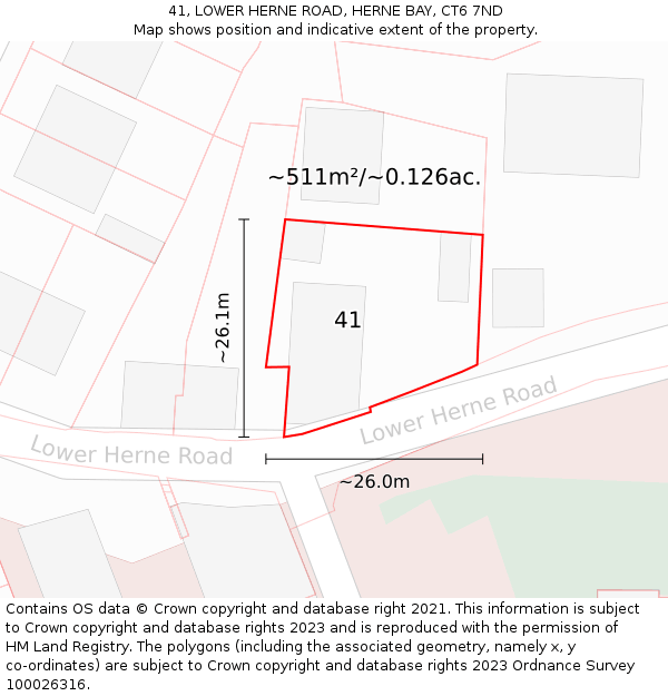 41, LOWER HERNE ROAD, HERNE BAY, CT6 7ND: Plot and title map