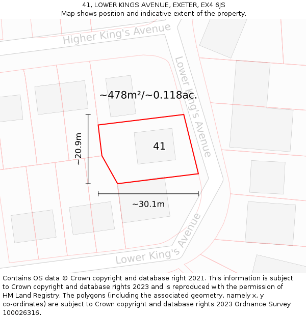 41, LOWER KINGS AVENUE, EXETER, EX4 6JS: Plot and title map