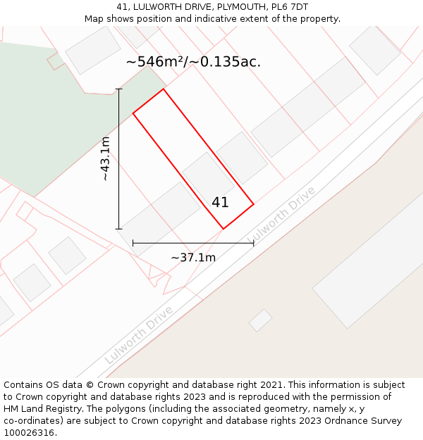 41, LULWORTH DRIVE, PLYMOUTH, PL6 7DT: Plot and title map