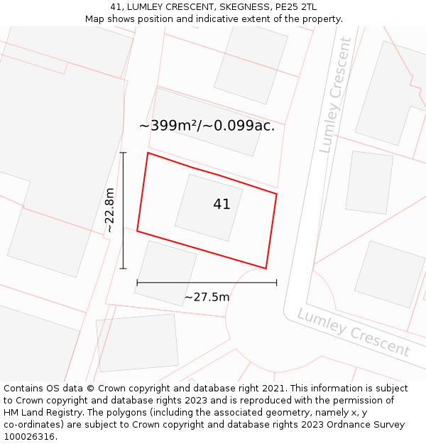 41, LUMLEY CRESCENT, SKEGNESS, PE25 2TL: Plot and title map