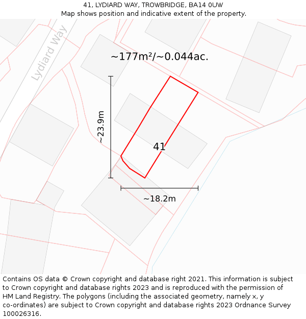 41, LYDIARD WAY, TROWBRIDGE, BA14 0UW: Plot and title map