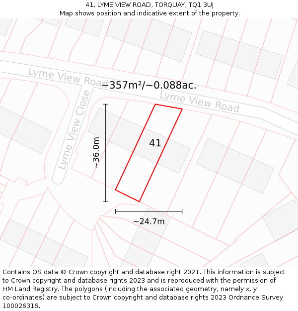 41, LYME VIEW ROAD, TORQUAY, TQ1 3UJ: Plot and title map