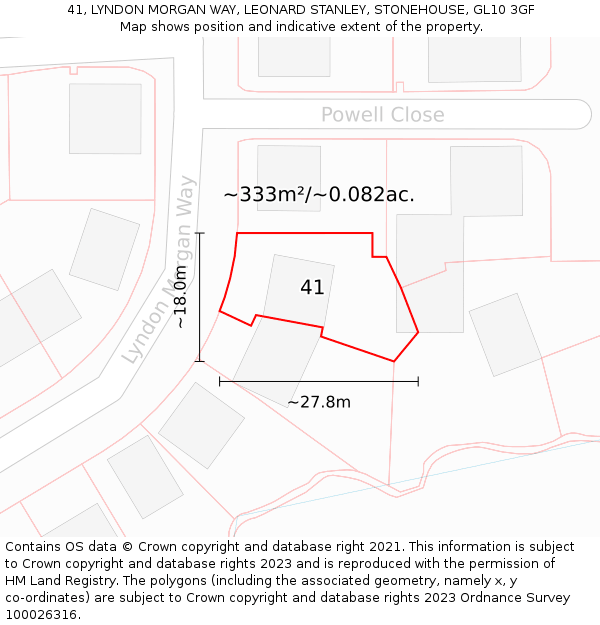 41, LYNDON MORGAN WAY, LEONARD STANLEY, STONEHOUSE, GL10 3GF: Plot and title map