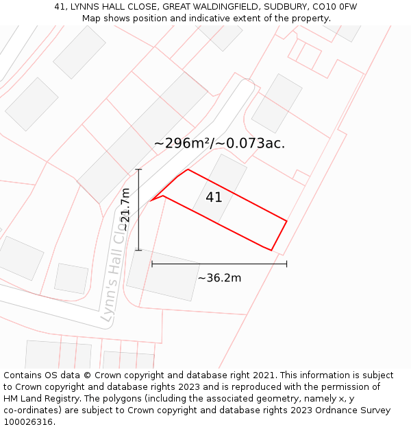 41, LYNNS HALL CLOSE, GREAT WALDINGFIELD, SUDBURY, CO10 0FW: Plot and title map