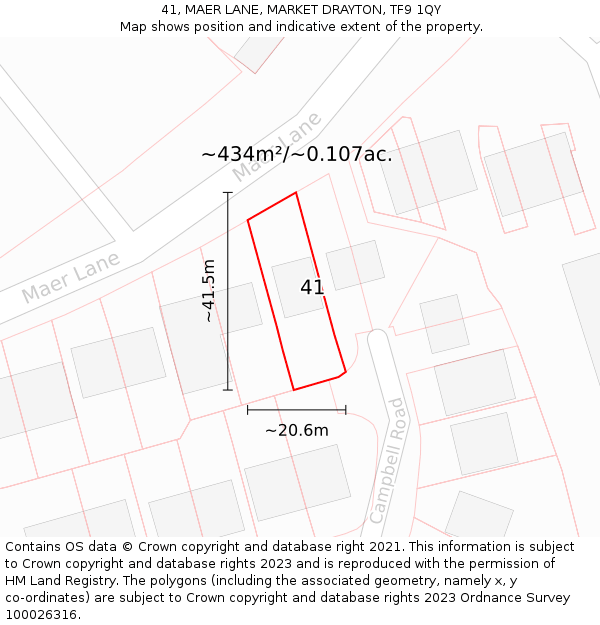 41, MAER LANE, MARKET DRAYTON, TF9 1QY: Plot and title map