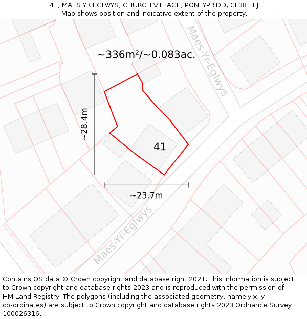 41, MAES YR EGLWYS, CHURCH VILLAGE, PONTYPRIDD, CF38 1EJ: Plot and title map