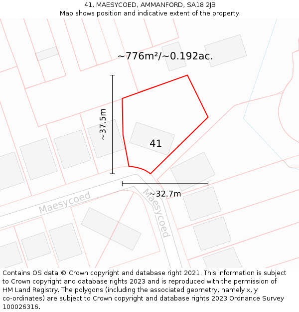 41, MAESYCOED, AMMANFORD, SA18 2JB: Plot and title map