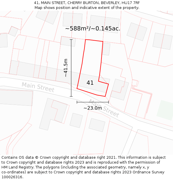 41, MAIN STREET, CHERRY BURTON, BEVERLEY, HU17 7RF: Plot and title map