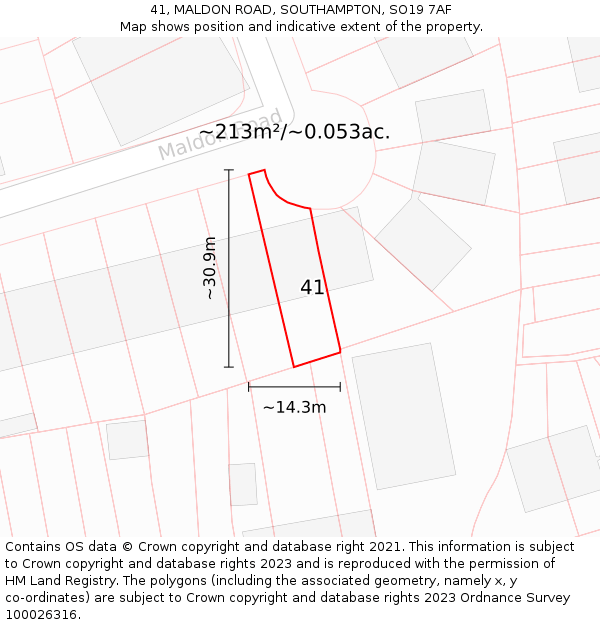 41, MALDON ROAD, SOUTHAMPTON, SO19 7AF: Plot and title map