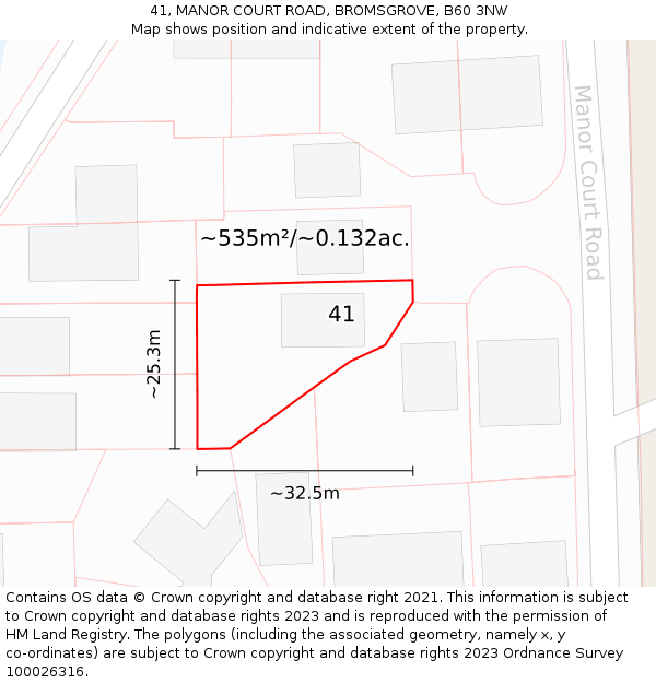 41, MANOR COURT ROAD, BROMSGROVE, B60 3NW: Plot and title map