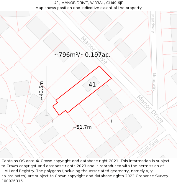 41, MANOR DRIVE, WIRRAL, CH49 6JE: Plot and title map