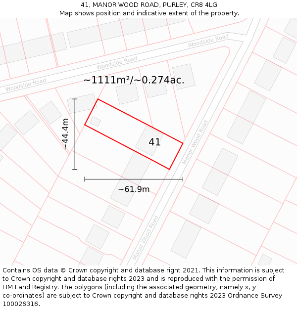 41, MANOR WOOD ROAD, PURLEY, CR8 4LG: Plot and title map