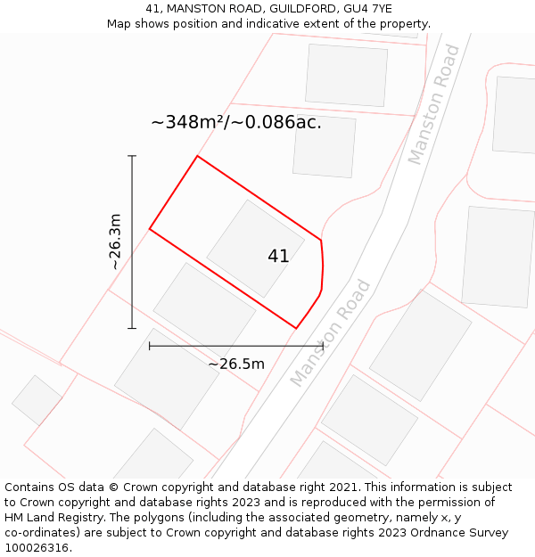 41, MANSTON ROAD, GUILDFORD, GU4 7YE: Plot and title map