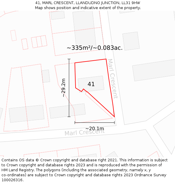 41, MARL CRESCENT, LLANDUDNO JUNCTION, LL31 9HW: Plot and title map