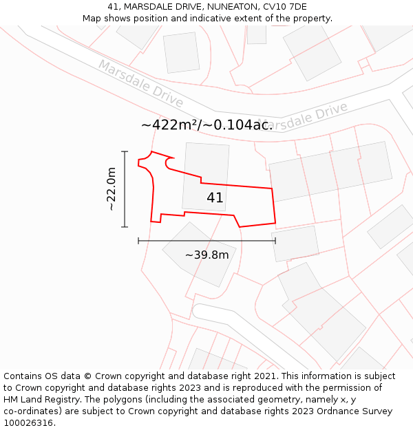 41, MARSDALE DRIVE, NUNEATON, CV10 7DE: Plot and title map