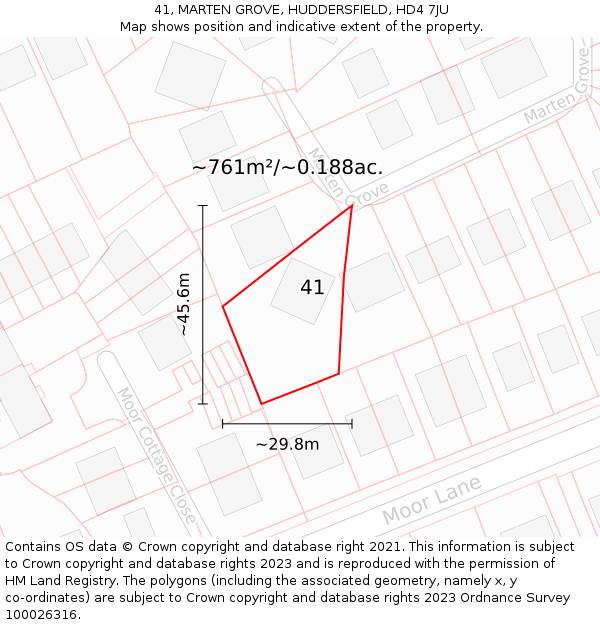 41, MARTEN GROVE, HUDDERSFIELD, HD4 7JU: Plot and title map