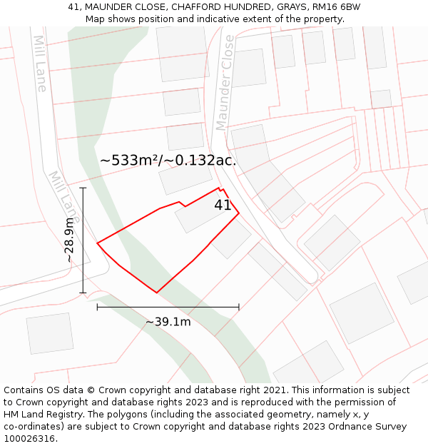 41, MAUNDER CLOSE, CHAFFORD HUNDRED, GRAYS, RM16 6BW: Plot and title map