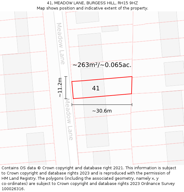 41, MEADOW LANE, BURGESS HILL, RH15 9HZ: Plot and title map