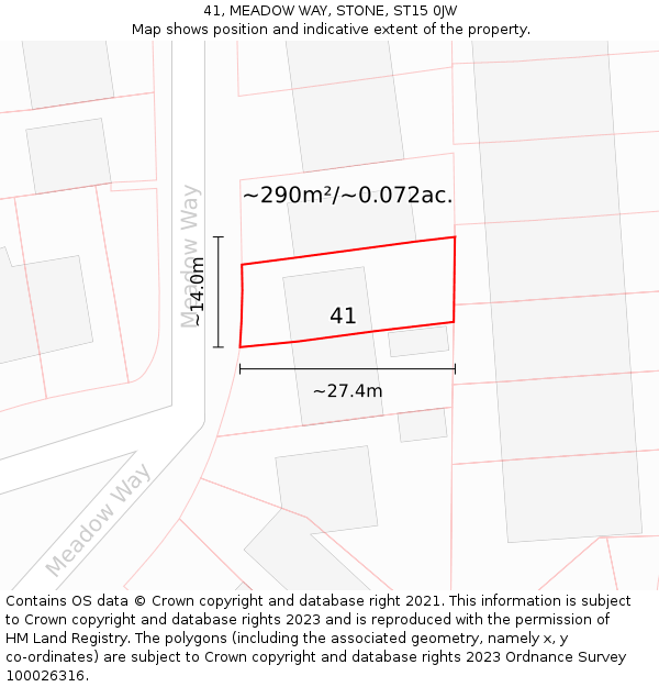 41, MEADOW WAY, STONE, ST15 0JW: Plot and title map