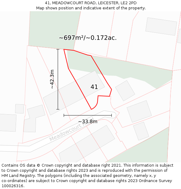 41, MEADOWCOURT ROAD, LEICESTER, LE2 2PD: Plot and title map