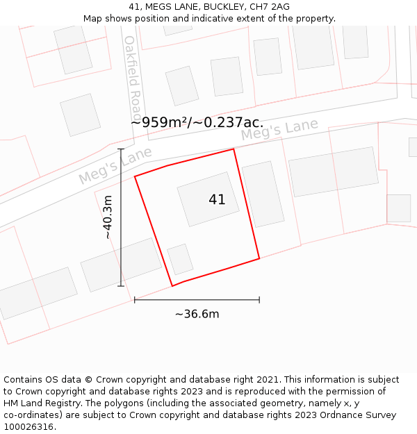 41, MEGS LANE, BUCKLEY, CH7 2AG: Plot and title map