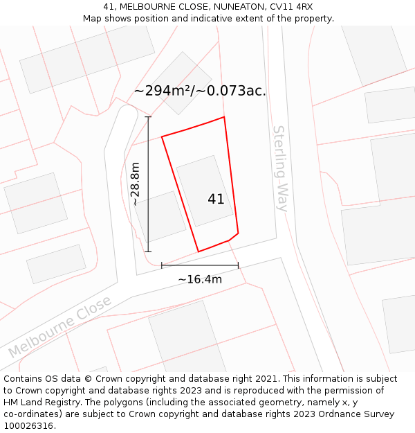 41, MELBOURNE CLOSE, NUNEATON, CV11 4RX: Plot and title map